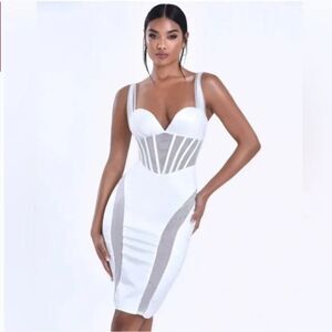Miss Circle White Gretta Corset Mesh Dress Size XS Midi Bandage Glam Sexy Angel